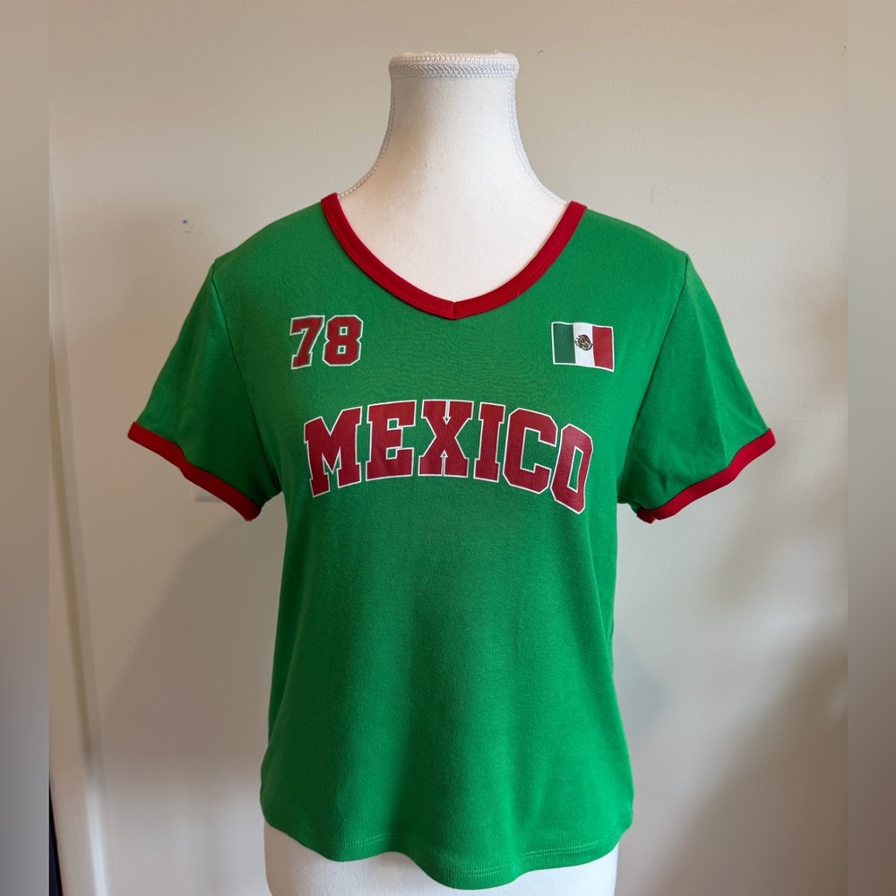 NIKXIE Los Angeles Mexico Ringer Tee XL Green Graphic T Shirt Flag 78